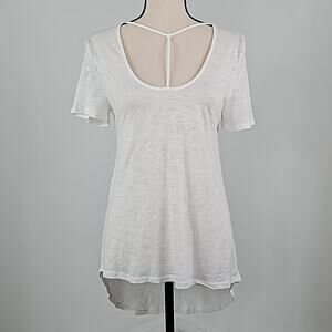BP‎ White Short-Sleeve Tunic Shirt Criss-Cross Neck Detail Women's XS